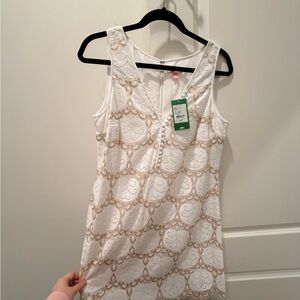 Lilly Pulitzer White and Gold Patterned Dress NWT